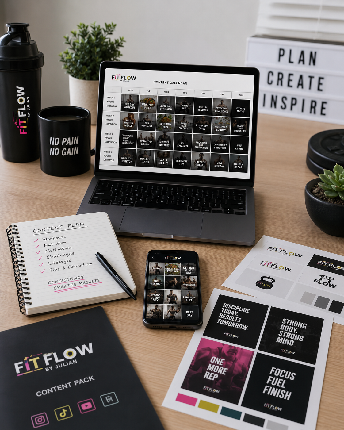 Calendário mensal de conteúdos FitFlow